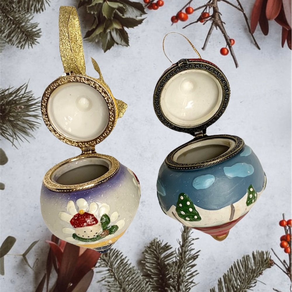 Vintage Pair of porcelain christmas ornaments that open